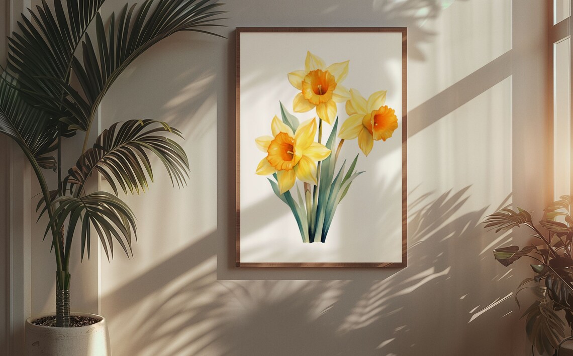 Golden Yellow Narcissus Cluster Watercolour Botanical Flower Poster - Image 5