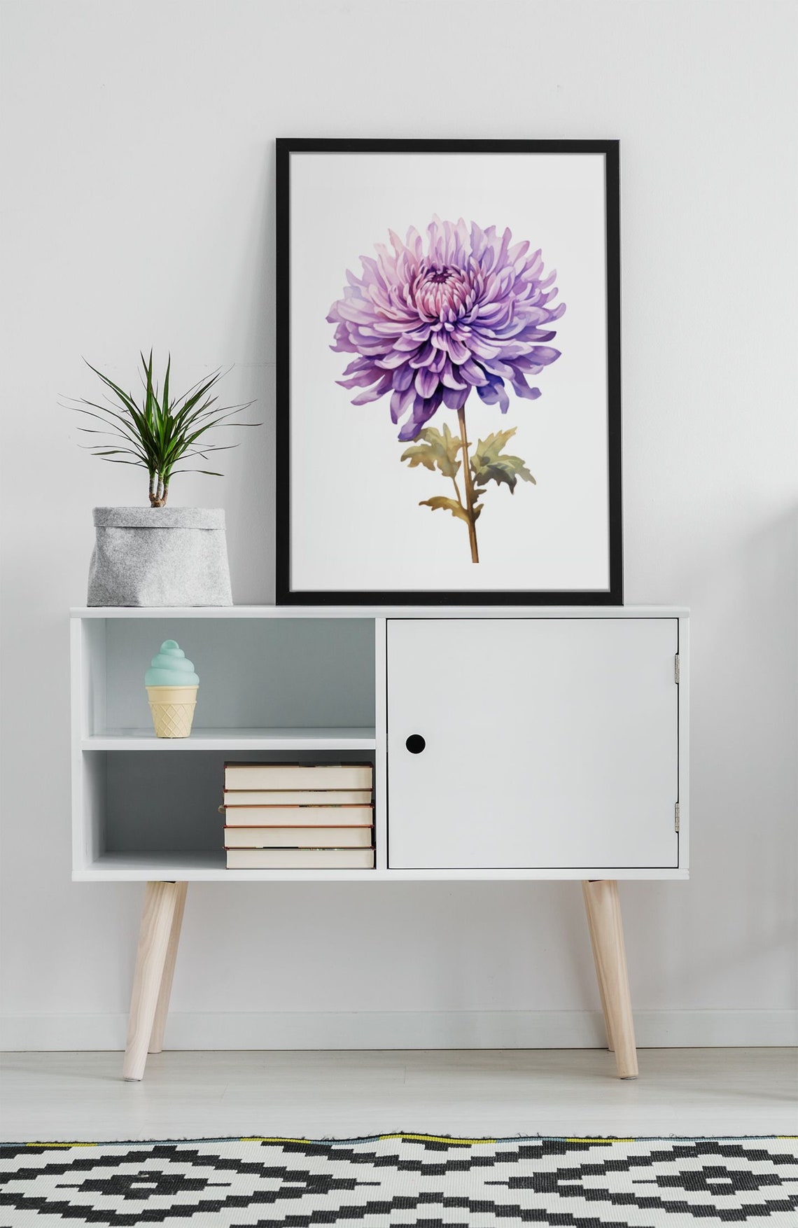 Purple Chrysanthemum Bloom Watercolour Botanical Flower Poster - Image 9