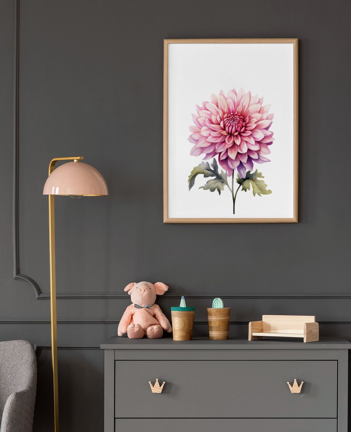 Lavender Pink Dahlia Blossom Watercolour Botanical Art Poster - Image 9