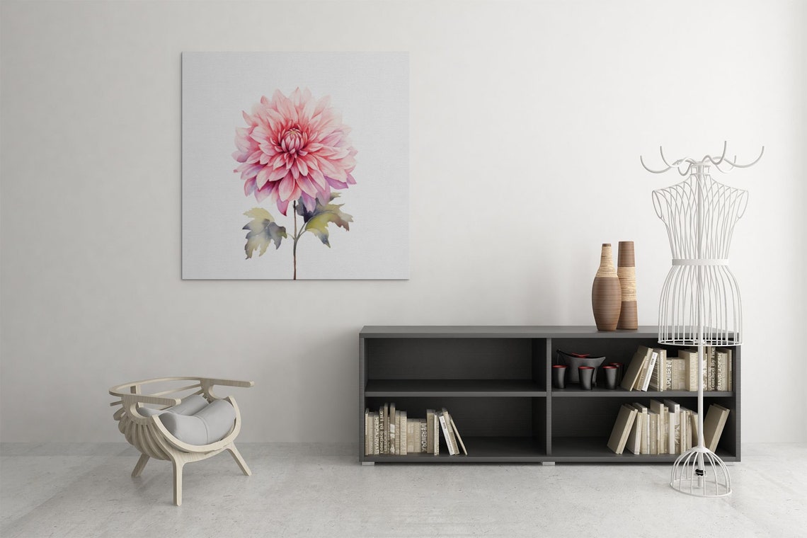 Soft Pink Dahlia Flower Delicate Watercolour Botanical Art Poster - Image 8