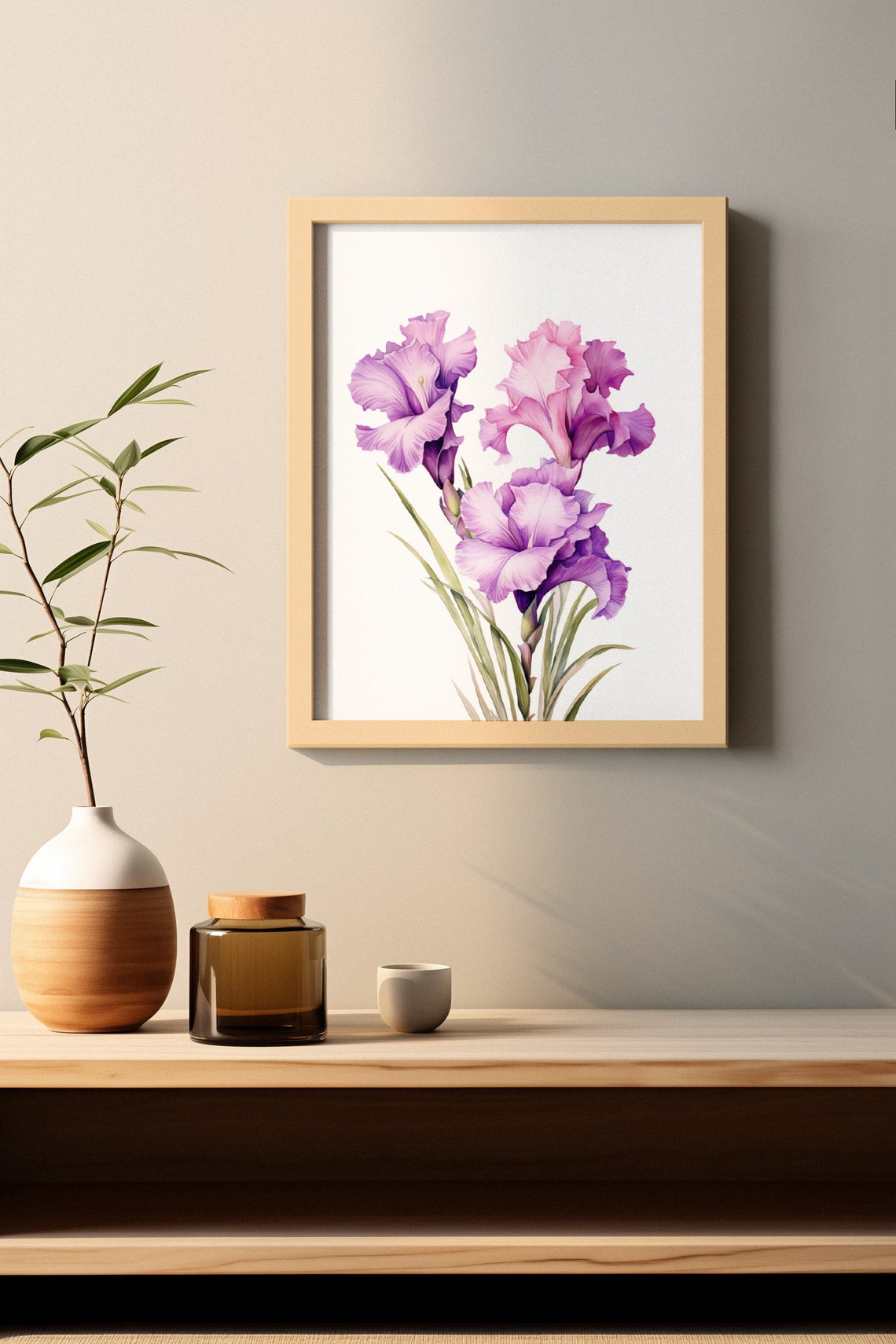 Purple Gladiolus Flower Spike Stately Elegant Watercolor Art Poster - Image 2