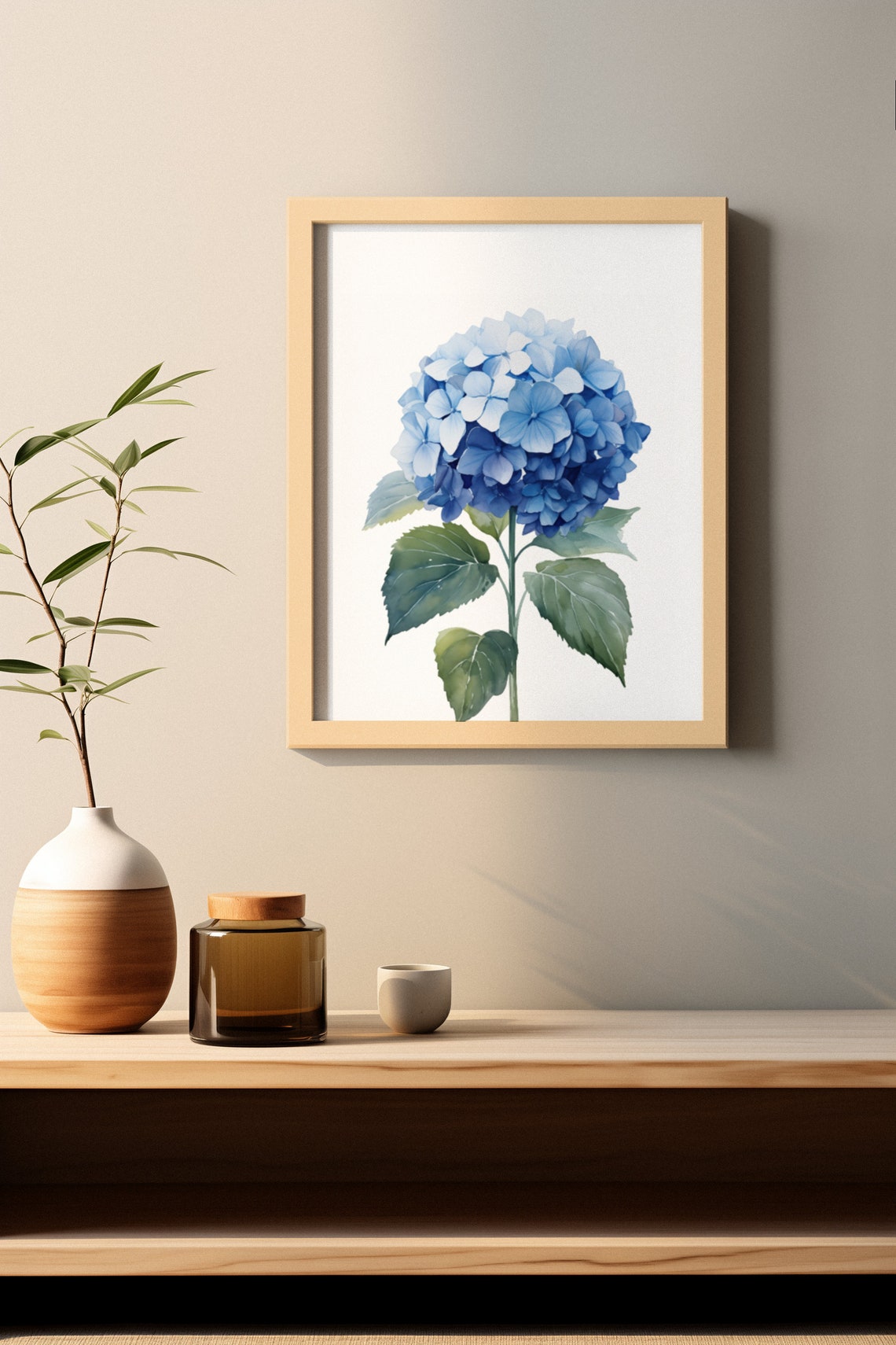 Blue Hydrangea Flower Head Watercolour Botanical Flower Poster - Image 3