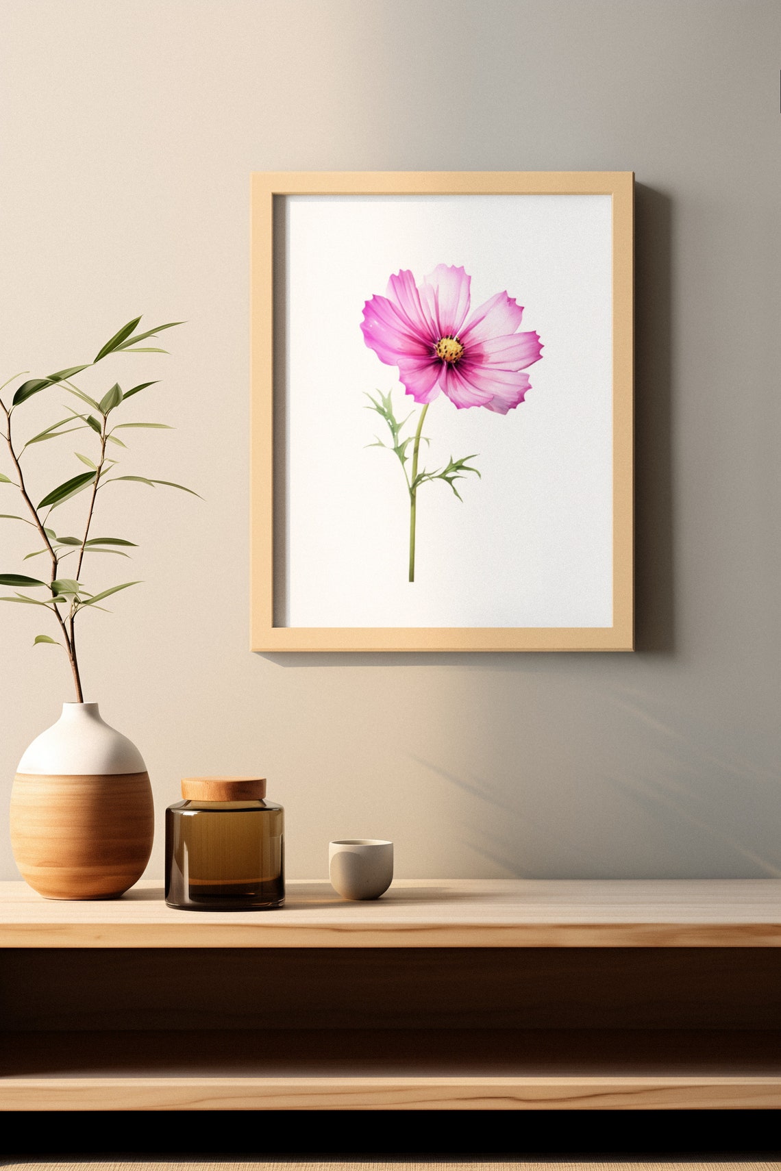 Pink Cosmos Single Bloom Watercolour Botanical Flower Poster - Image 3