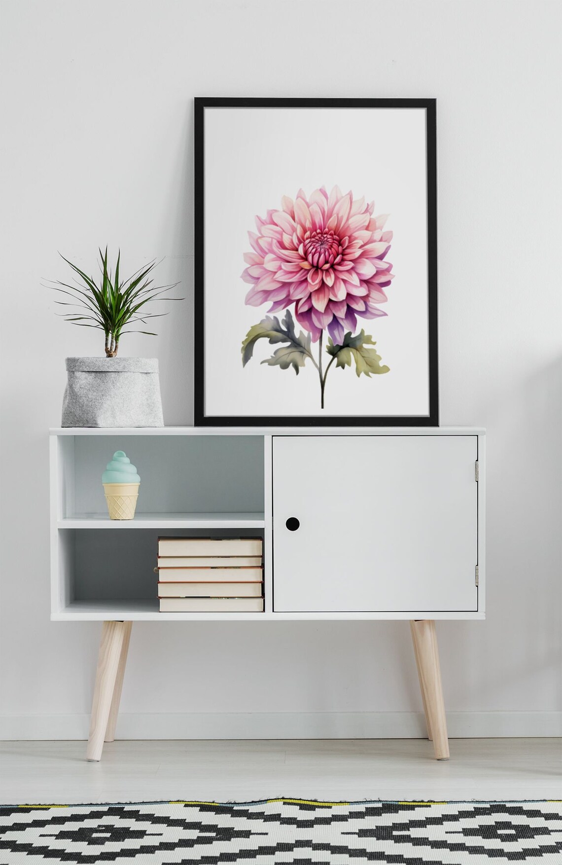 Lavender Pink Dahlia Blossom Watercolour Botanical Art Poster - Image 6