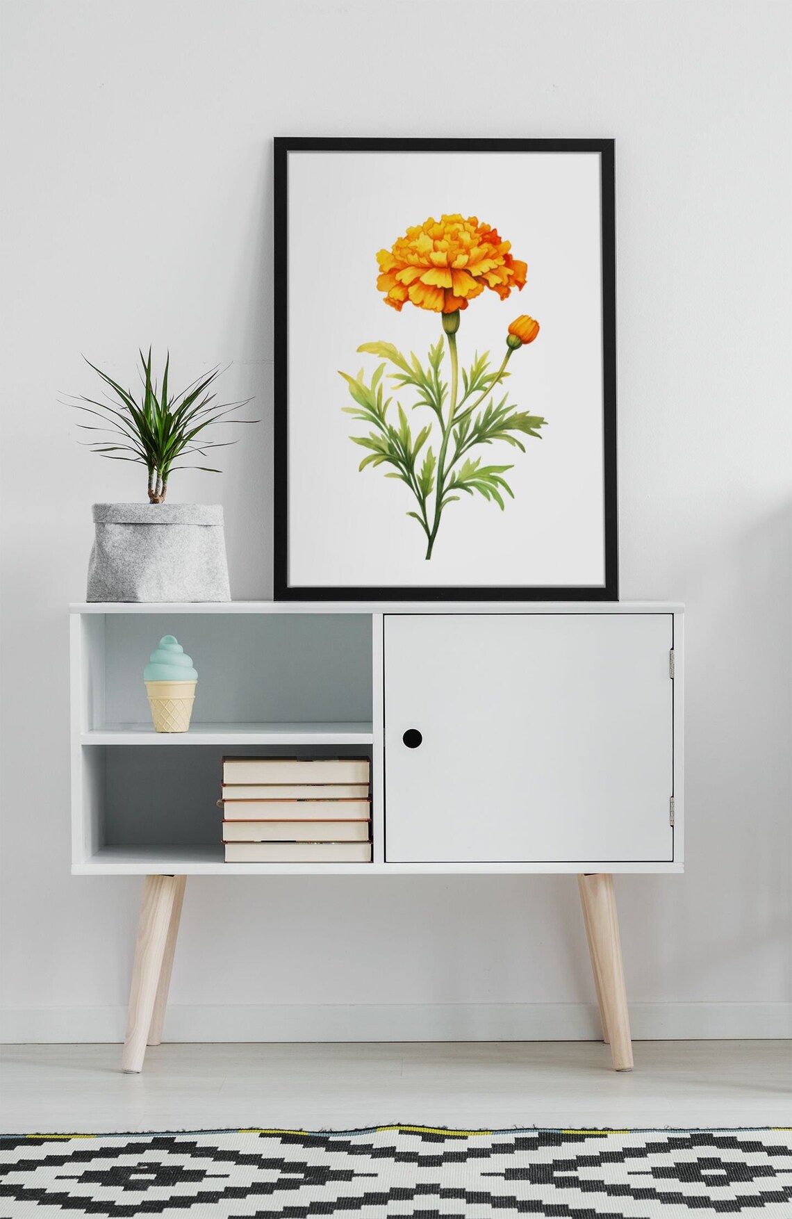 Golden Marigold Bloom Vintage Botanical Watercolour Art Poster - Image 7