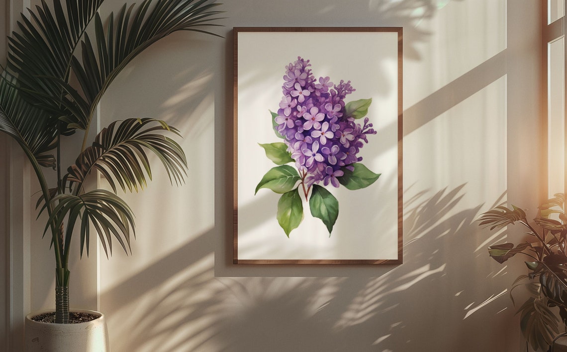 Deep Purple Lilac Cluster Watercolour Botanical Flower Poster - Image 8