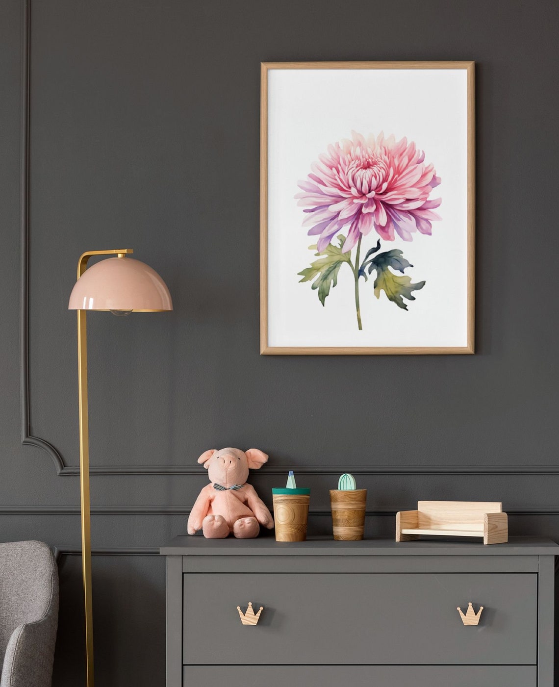 Pink Chrysanthemum Bloom Watercolour Botanical Flower Poster - Image 7