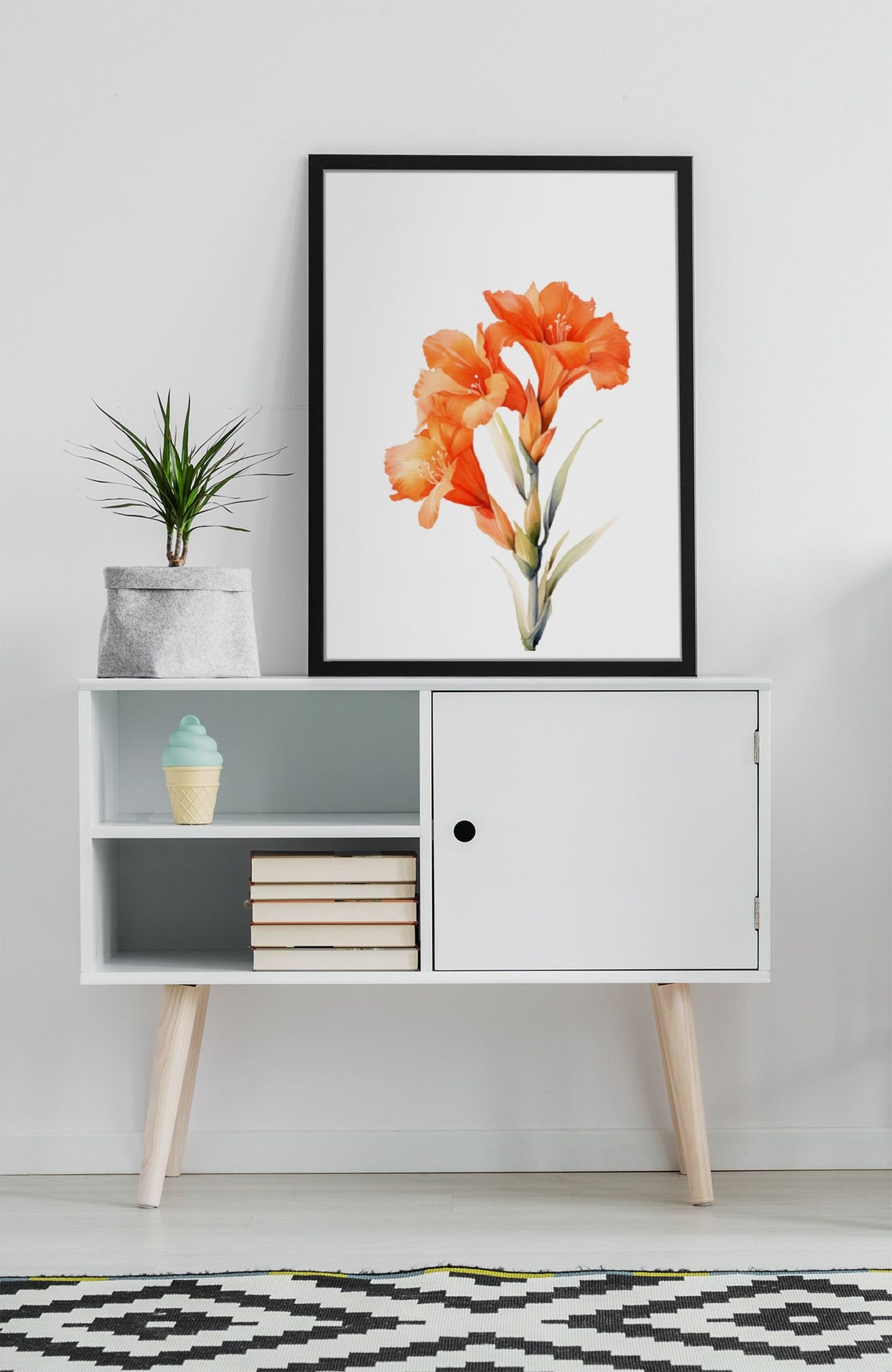 Orange Gladiolus Spike Vibrant Watercolor Floral Botanical Poster - Image 7