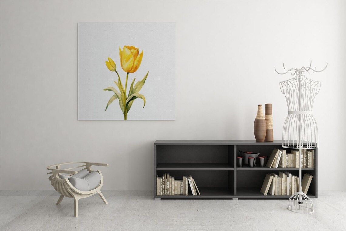 Yellow Tulip and Flower Bud Watercolour Botanical Flower Poster - Image 7