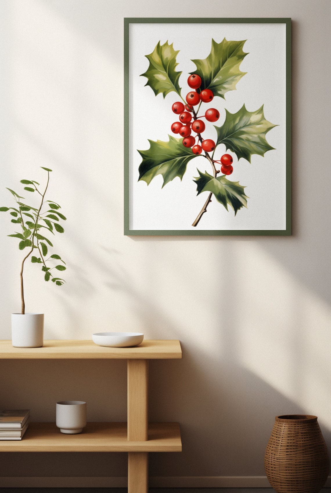 Holly Sprig With Dense Red Berries Festive Watercolor Poster - Image 4