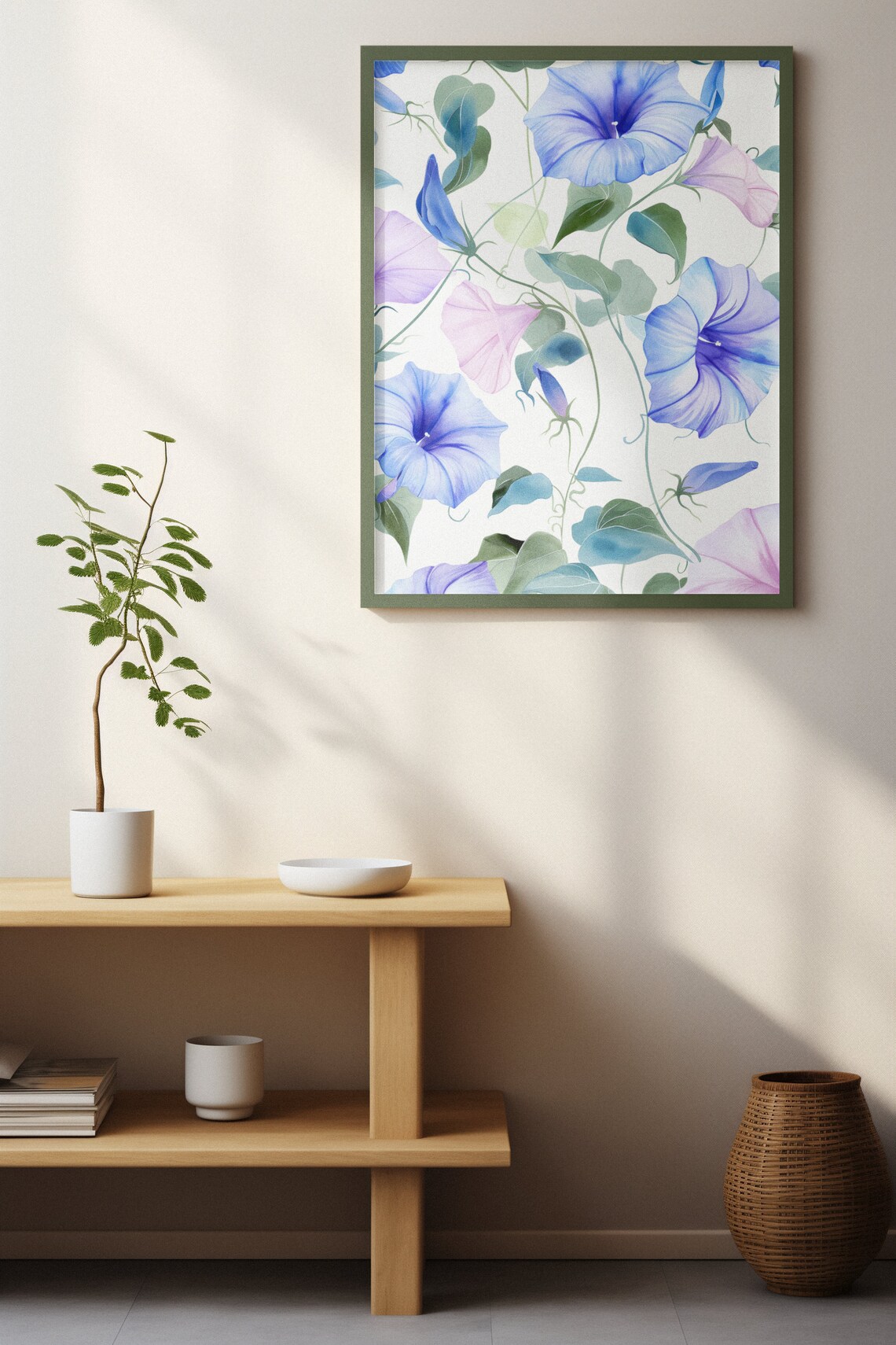 Blue Morning Glory Vines Delicate Watercolor Floral Botanical Poster - Image 3