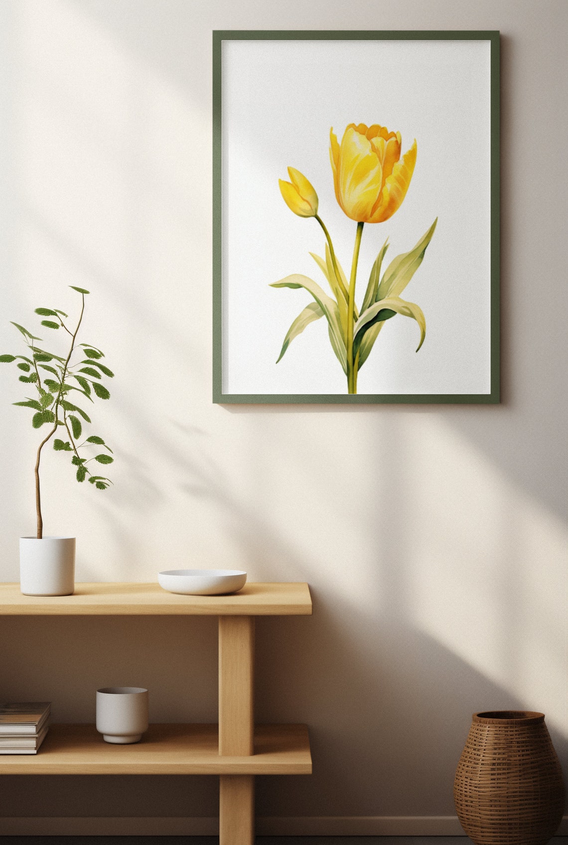 Yellow Tulip and Flower Bud Watercolour Botanical Flower Poster - Image 3