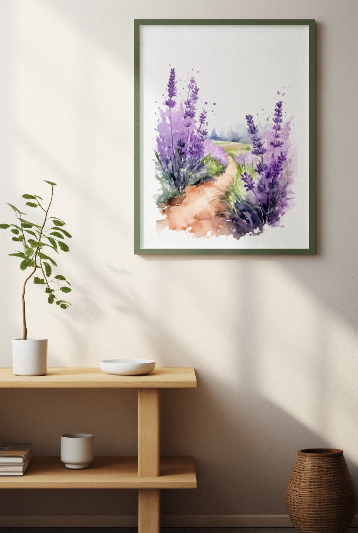 Lavender Field Winding Country Path Dreamy Watercolor Art Poster - Image 3