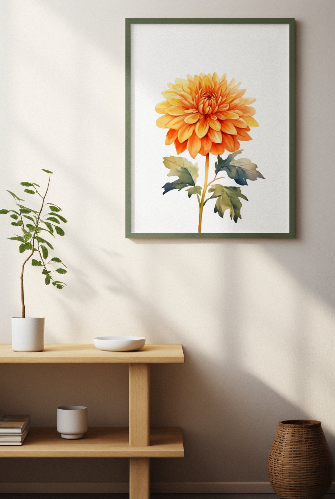 Amber Orange Dahlia Bloom Rich Watercolour Botanical Art Poster - Image 4