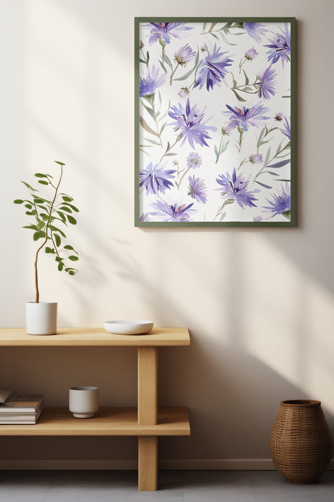 Purple Aster Flower Pattern Watercolour Botanical Flower Poster - Image 3