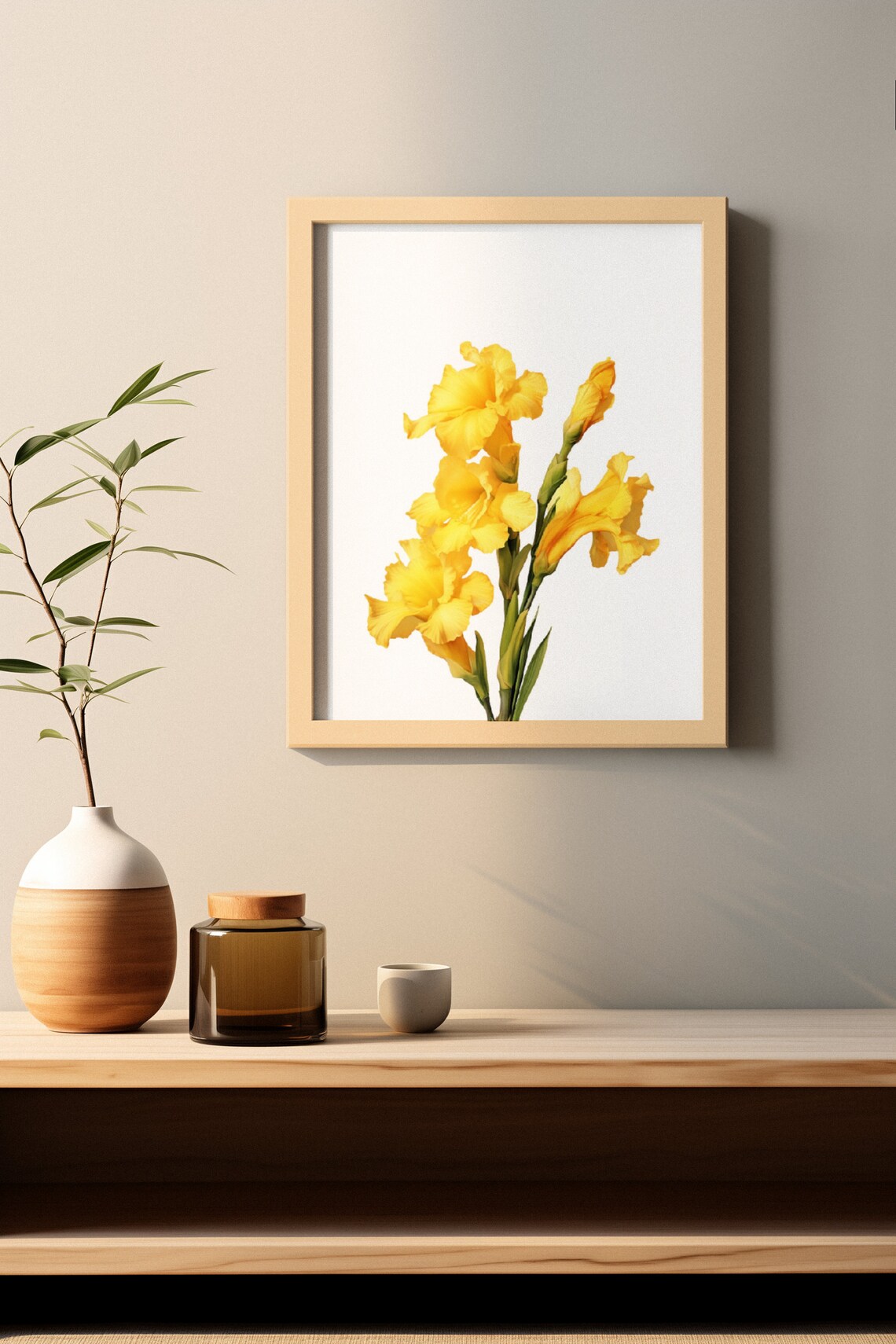 Yellow Gladiolus Blooms Sunny Watercolour Botanical Flower Poster - Image 4