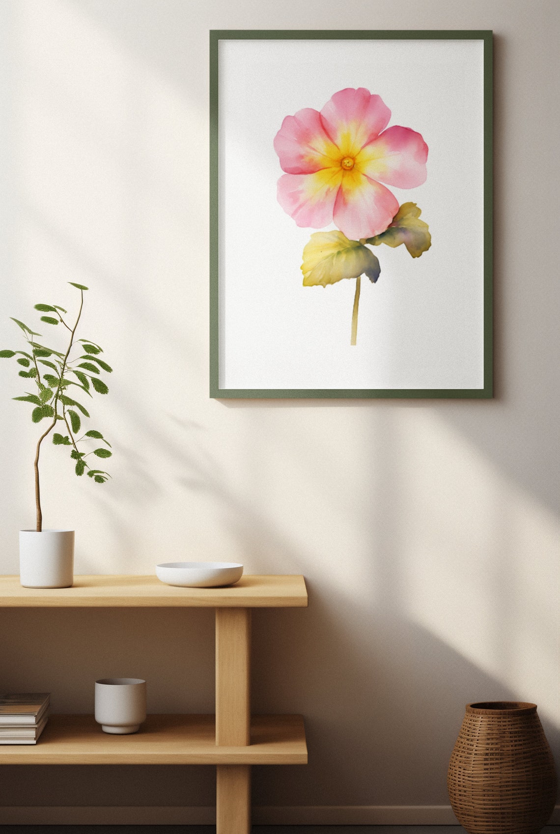 Pink Primrose Single Bloom Watercolour Botanical Flower Poster - Image 2