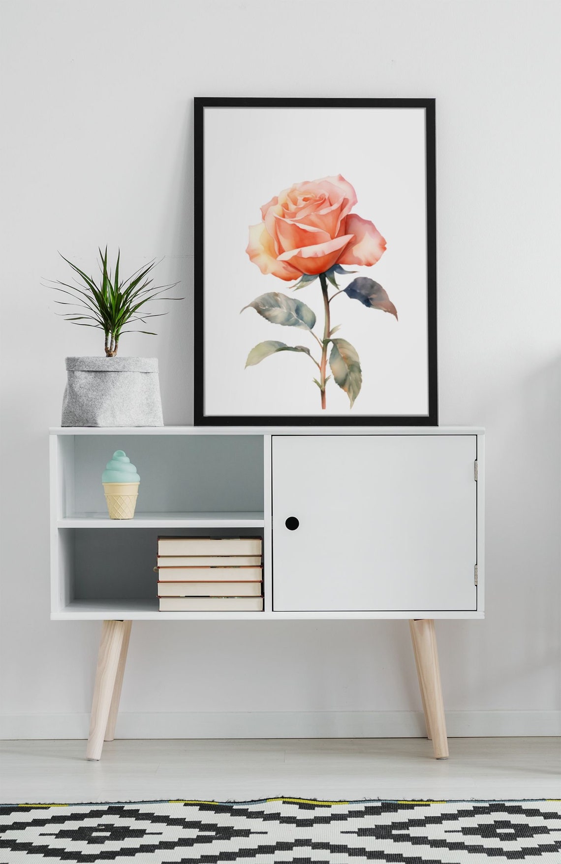 Peach Rose Single Bloom Warm Watercolor Botanical Art Poster - Image 7