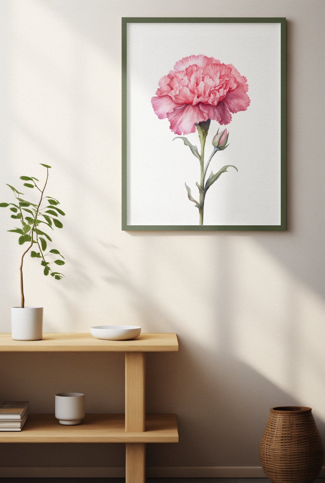 Pink Carnation and Bud Sweet Watercolour Botanical Flower Poster - Image 3