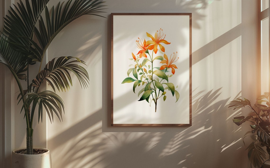 Orange Honeysuckle Sprig Delicate Watercolor Floral Botanical Poster - Image 6