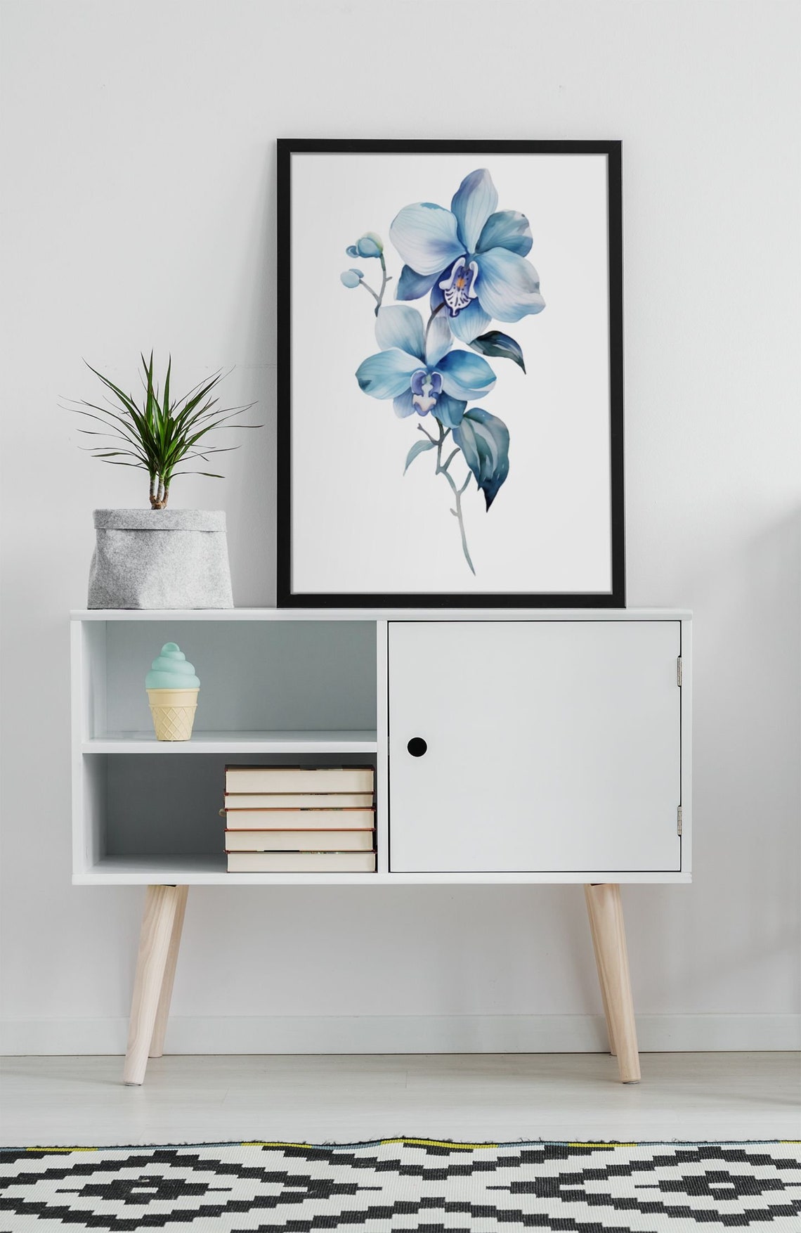 Blue Orchid Twin Blooms Serene Watercolour Botanical Flower Poster - Image 8