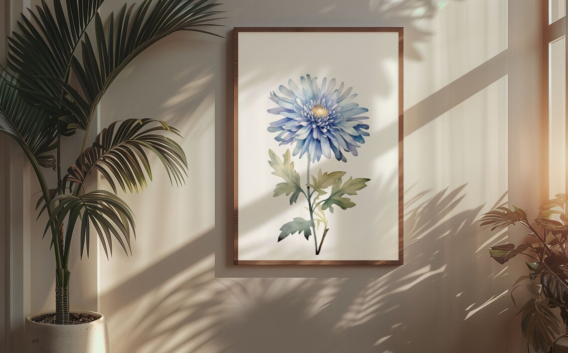 Pale Blue Aster Bloom Delicate Watercolour Botanical Flower Poster - Image 5