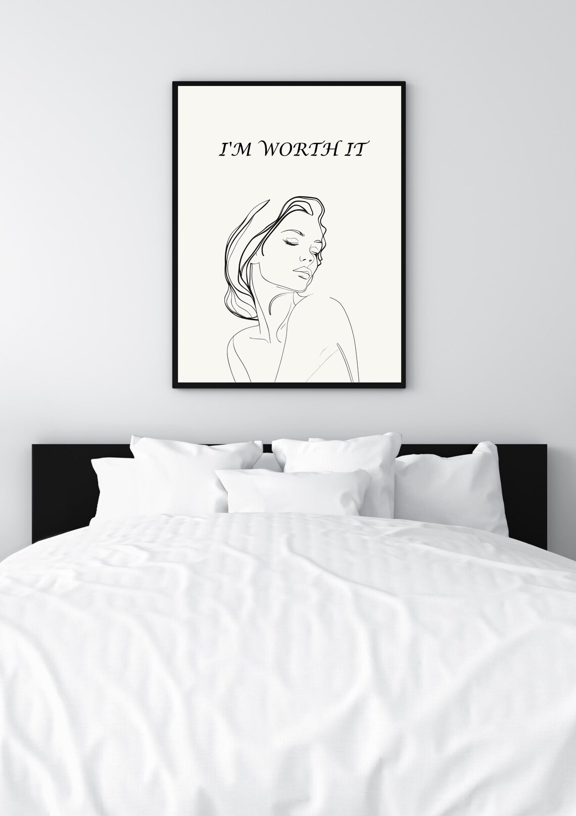 I'm Worth It Empowering Female Face Line Art Confidence Quote Poster - Image 2