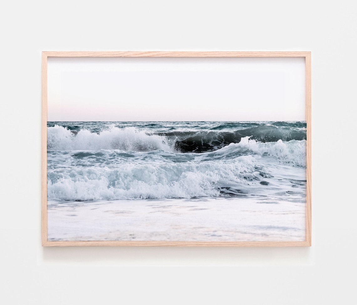 Ocean Waves Blue Coastal Water Travel Poster