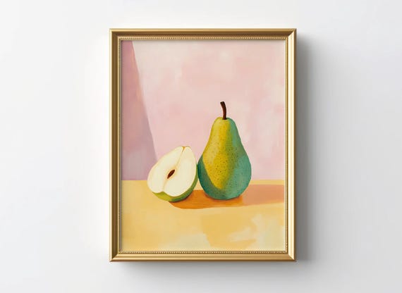 Pears Still Life Painting, Minimalist Kitchen Poster