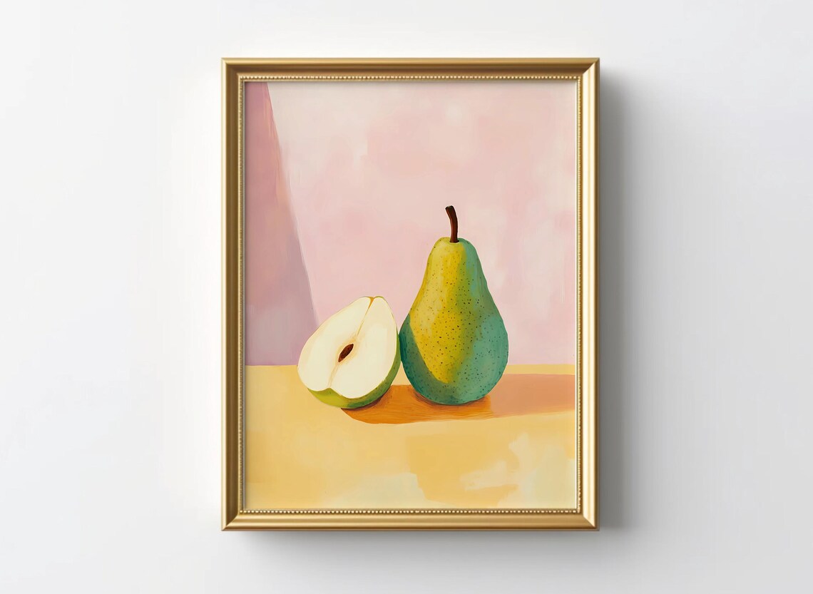 Pears Still Life Painting, Minimalist Kitchen Poster