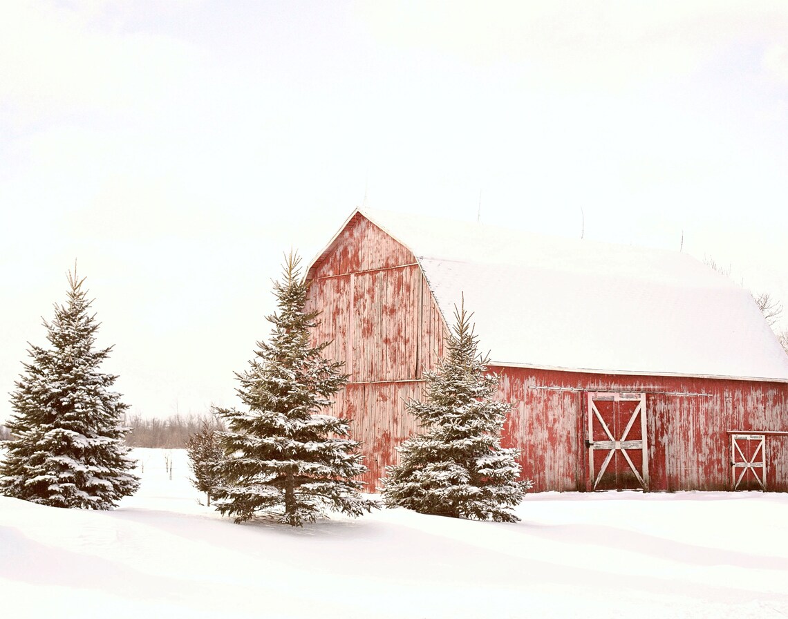 Winter Log Cabin Print, Snowy Landscape Photography