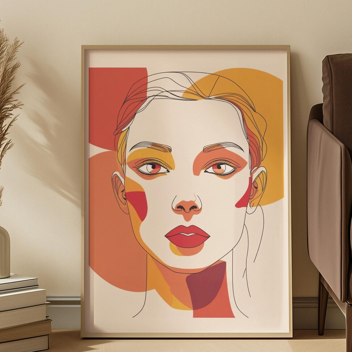 Colorful Female Portrait Line Art Bold Abstract Modern Poster