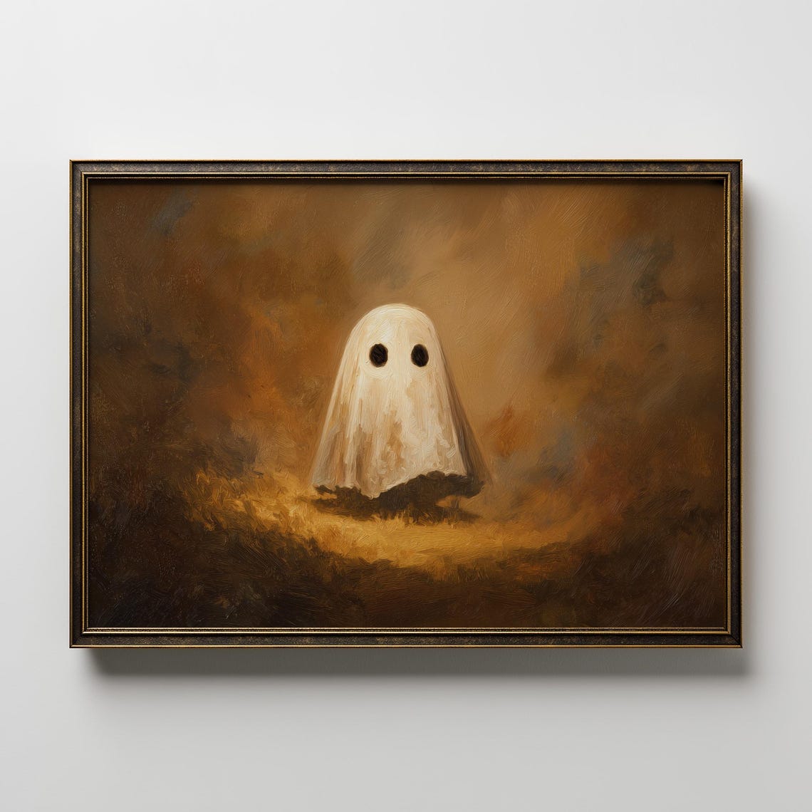 Cute Ghost Halloween Spooky Dark Forest Oil Painting Wall Art