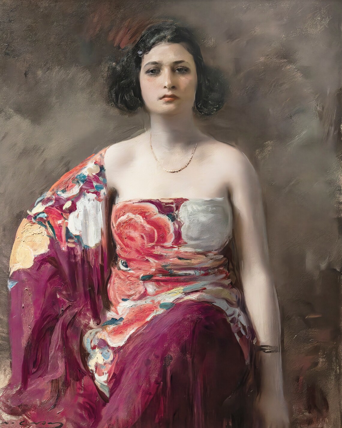 Vivid Eclectic Portrait of a Woman in a Floral Shawl Oil Art Poster - Image 3