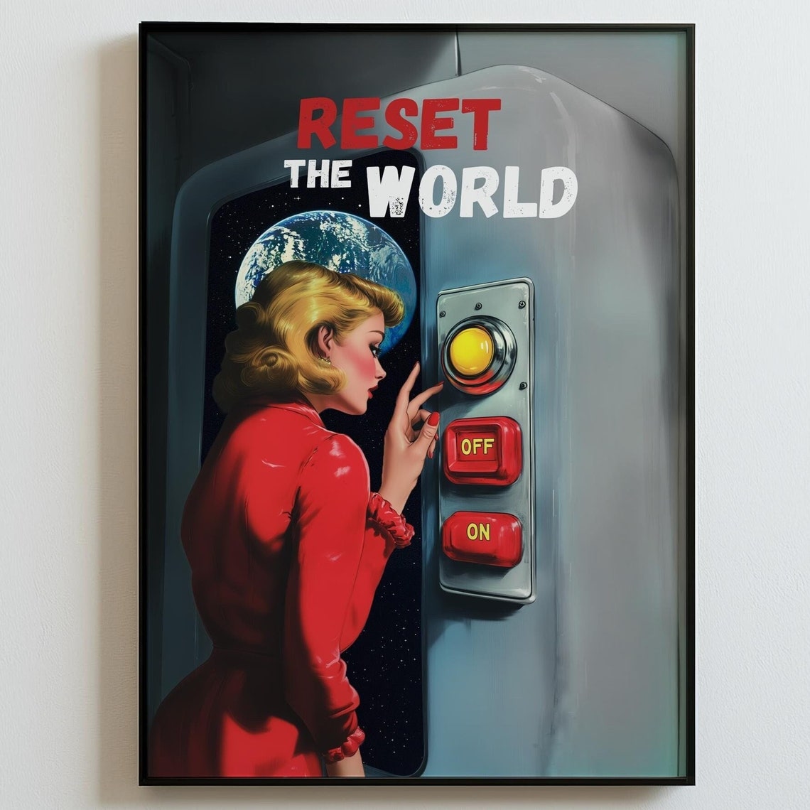 Retro Futurism Space Art Print Reset The World Vintage Decor