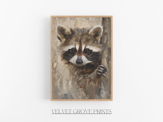 Baby Raccoon Portrait Vintage Nursery Woodland Animal Art Print