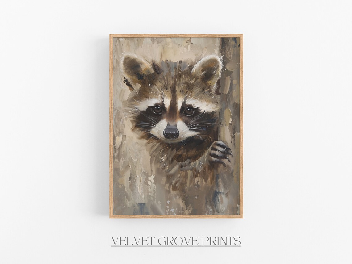 Baby Raccoon Portrait Vintage Nursery Woodland Animal Art Print