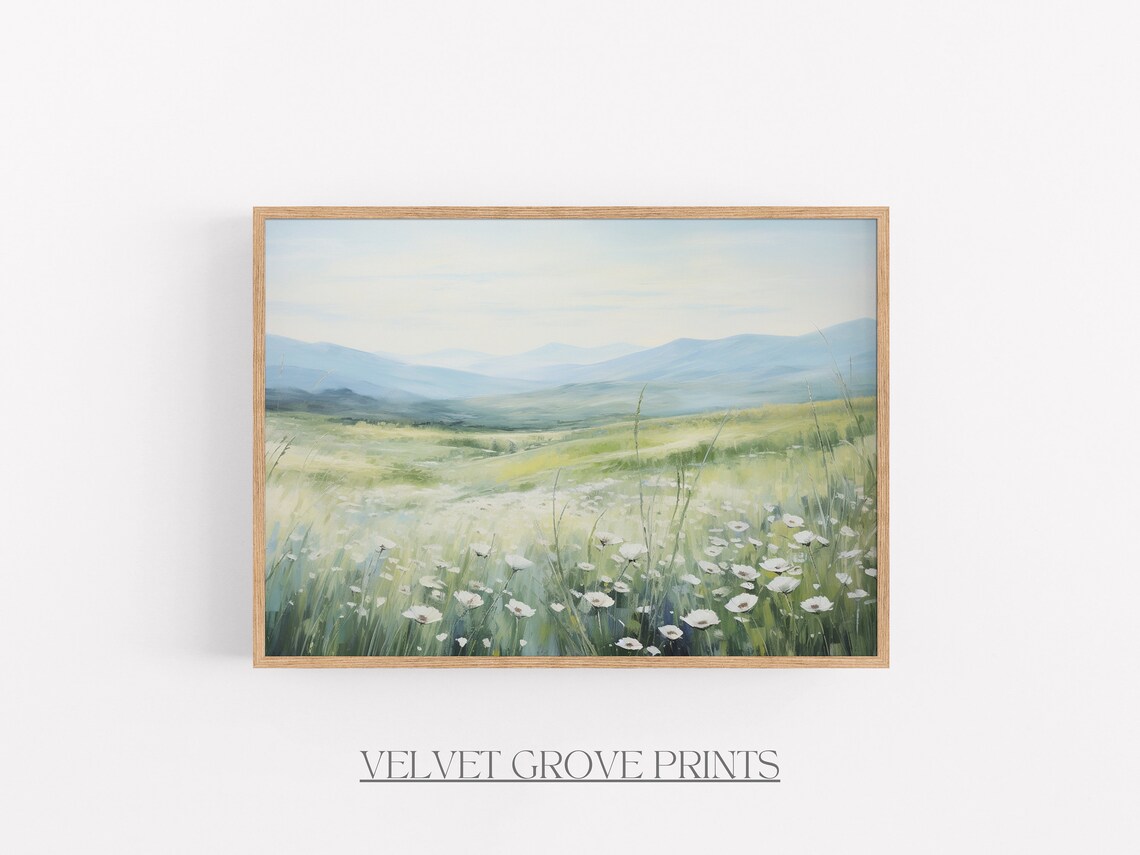 Wildflower Meadow Rolling Green Hills And Blue Mountains Poster