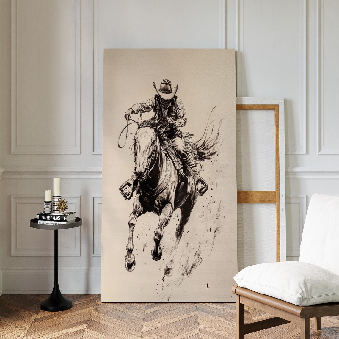 Fearless Cowboy Galloping, Western Rustic Ranch