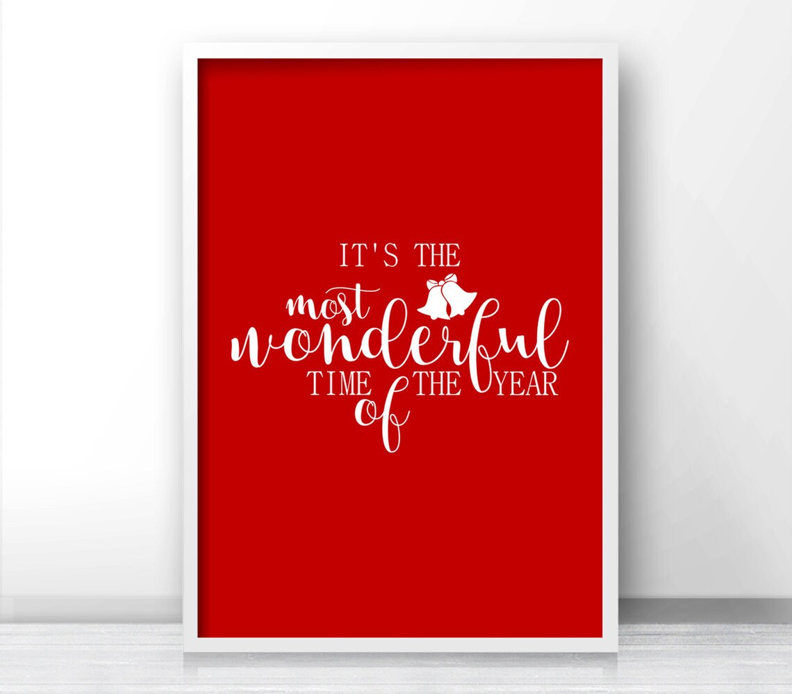 Most Wonderful Time Of The Year Red And White Bells Christmas Print - Image 2
