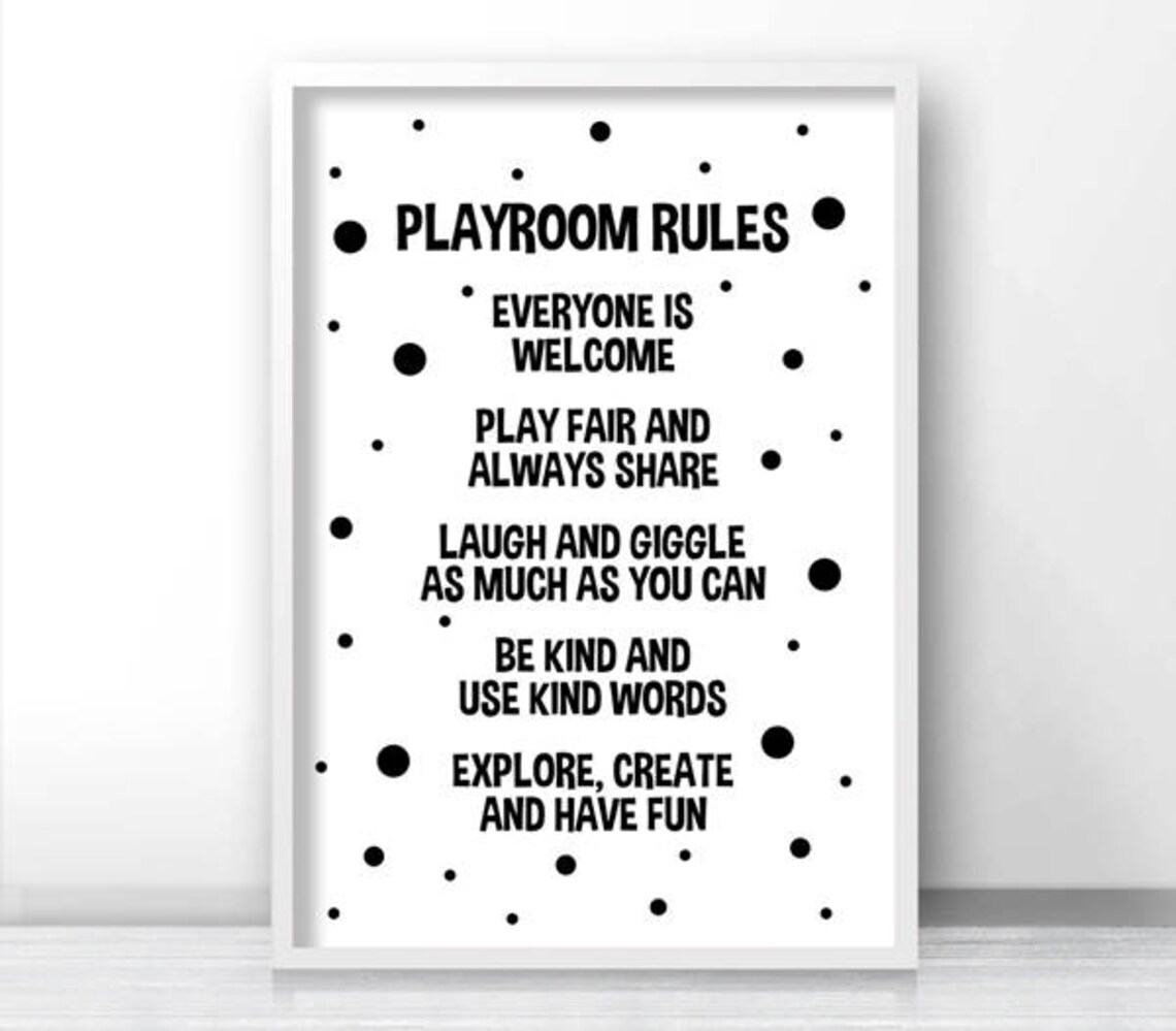 Playroom Rules Monochrome Nursery Wall Art Print - Image 4