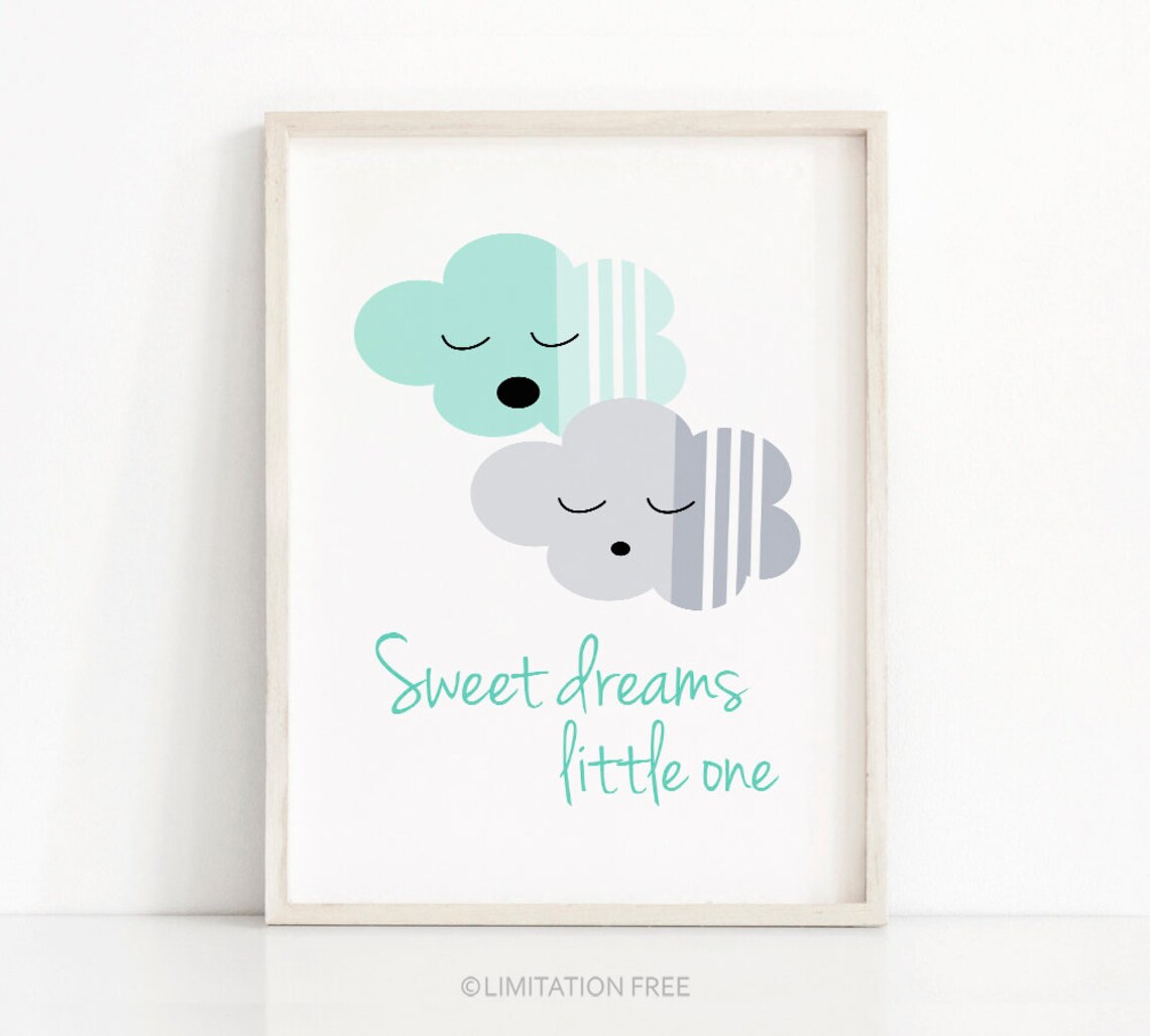 Sweet Dreams Sign Nursery Wall Art Print, Mint Green