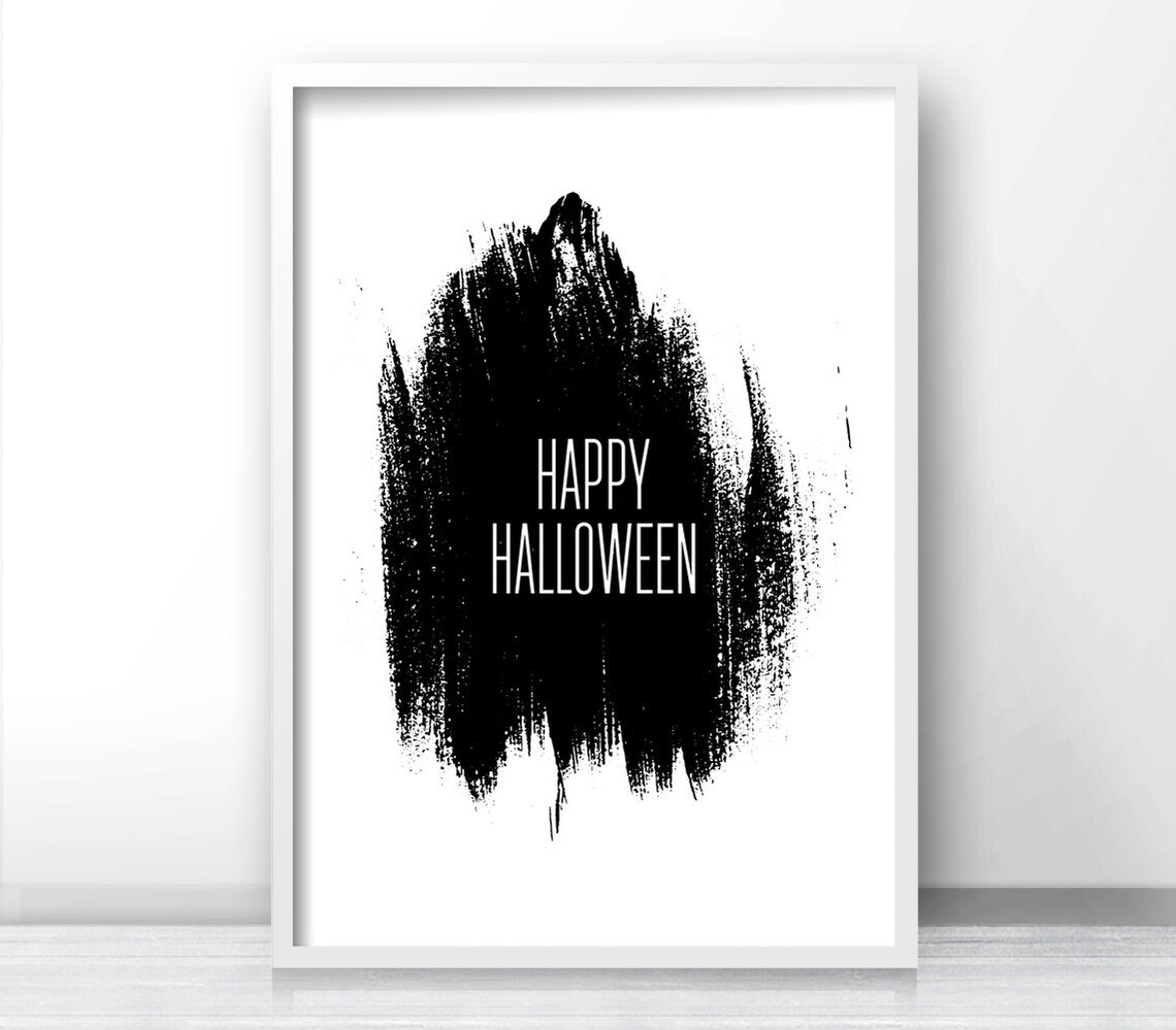 Happy Halloween Wall Art Print, Black and White