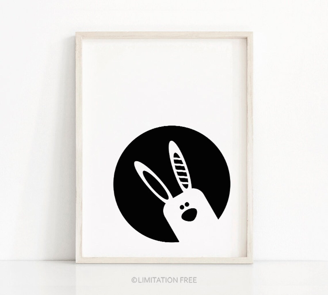 Bunny Nursery Art Print, Black White Nursery Decor - Image 4