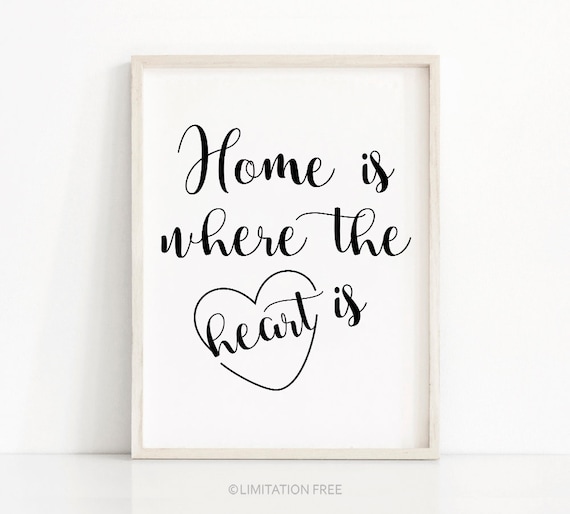 Home Is Where The Heart Is Calligraphy Heart Quote Minimalist Art Poster