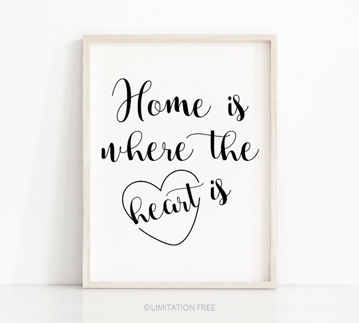 Home Is Where The Heart Is Calligraphy Heart Quote Minimalist Art Poster