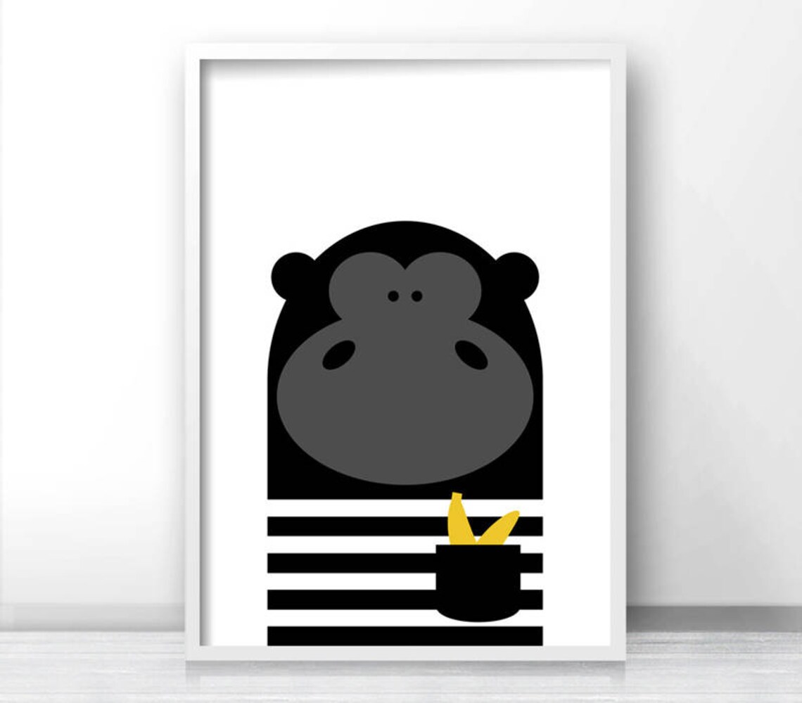 Gorilla Nursery Art Print, Modern Kids Wall Decor - Image 2