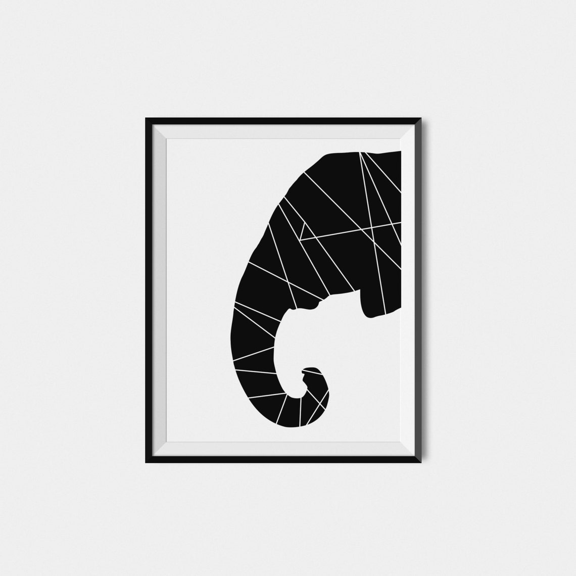 Geometric Black And White Elephant Head Silhouette Modern Wall Art - Image 2