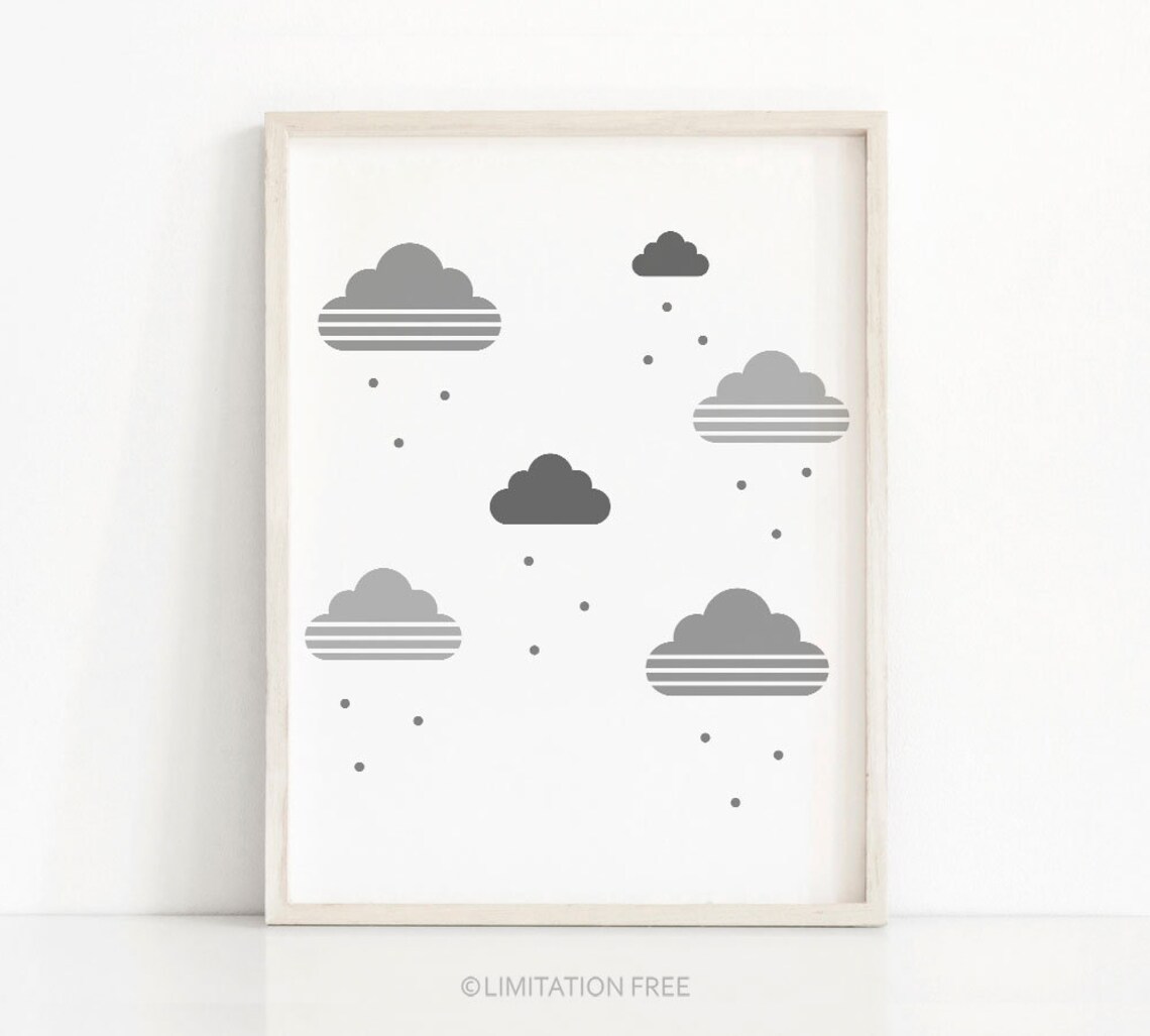 Cloud Nursery Art Print, Gender Neutral Gray Decor