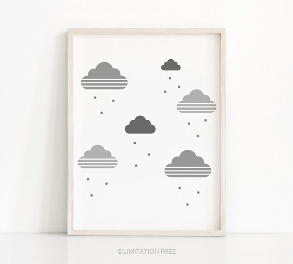 Cloud Nursery Art Print, Gender Neutral Gray Decor